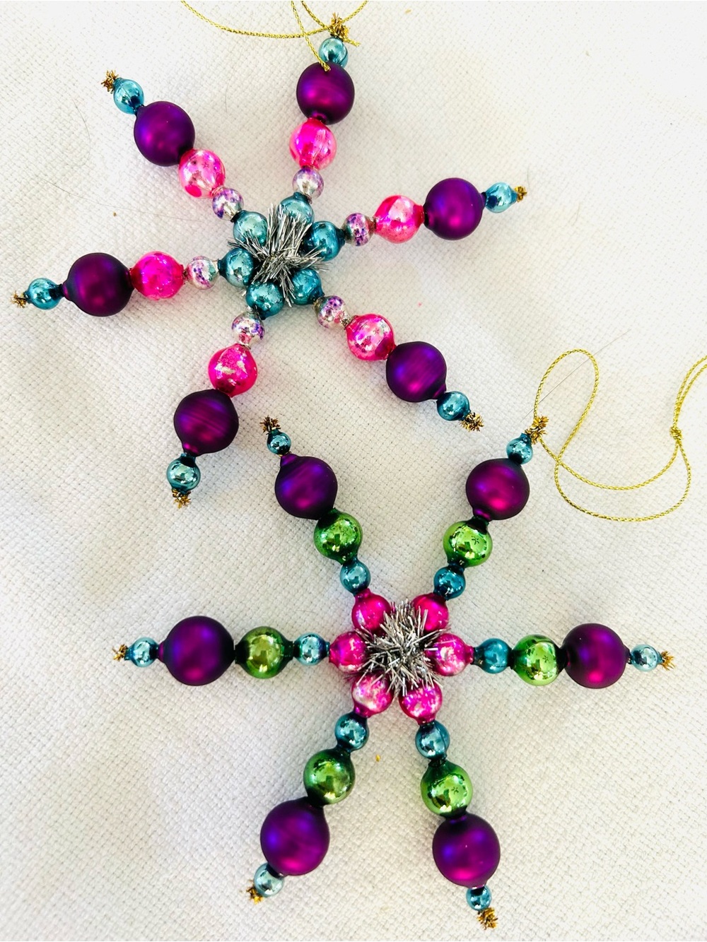 Vintage repurposed mercury, glass bead flowers holiday Christmas ornaments